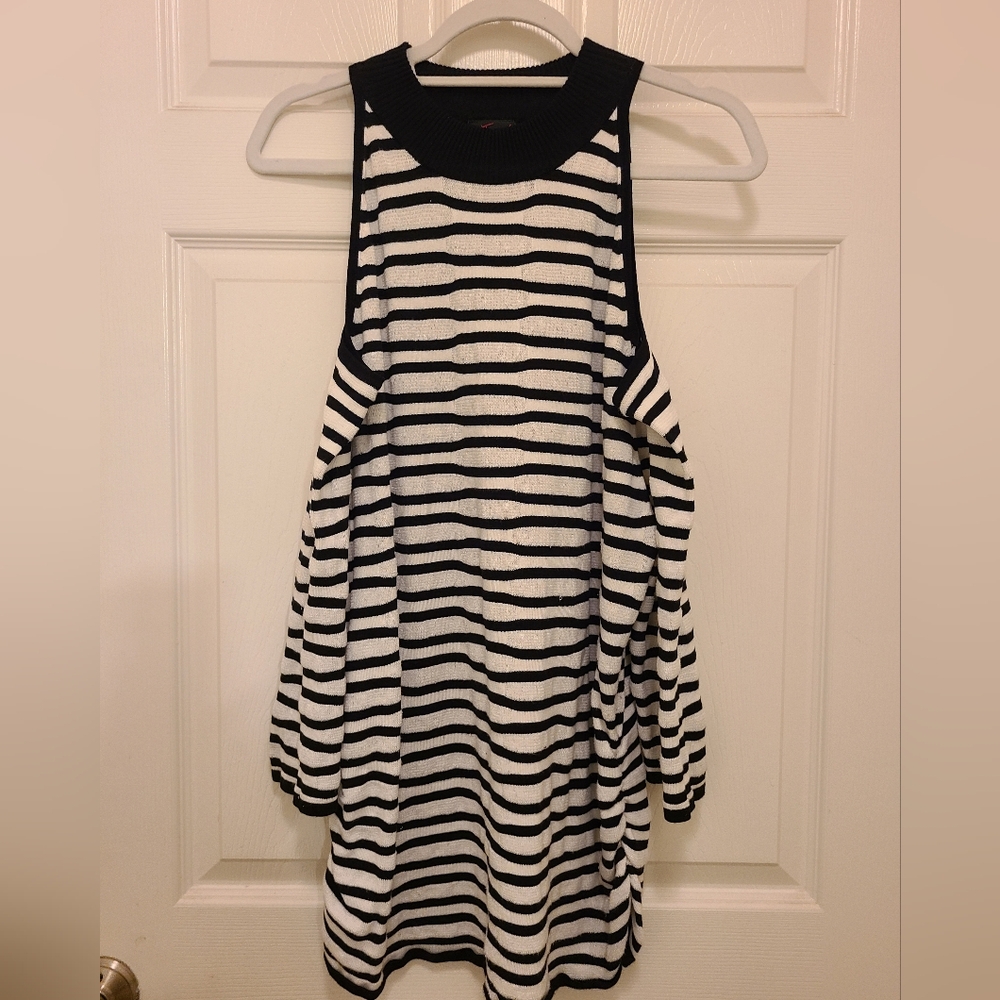 Torrid Black and White Striped Knit Top With Cold Shoulder Cutouts Plus Size